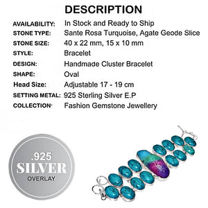Natural Agate Geode Slice , Santè Rosa Spider Web Matrix Turquoise Gemstone 925 Silver Bracelet