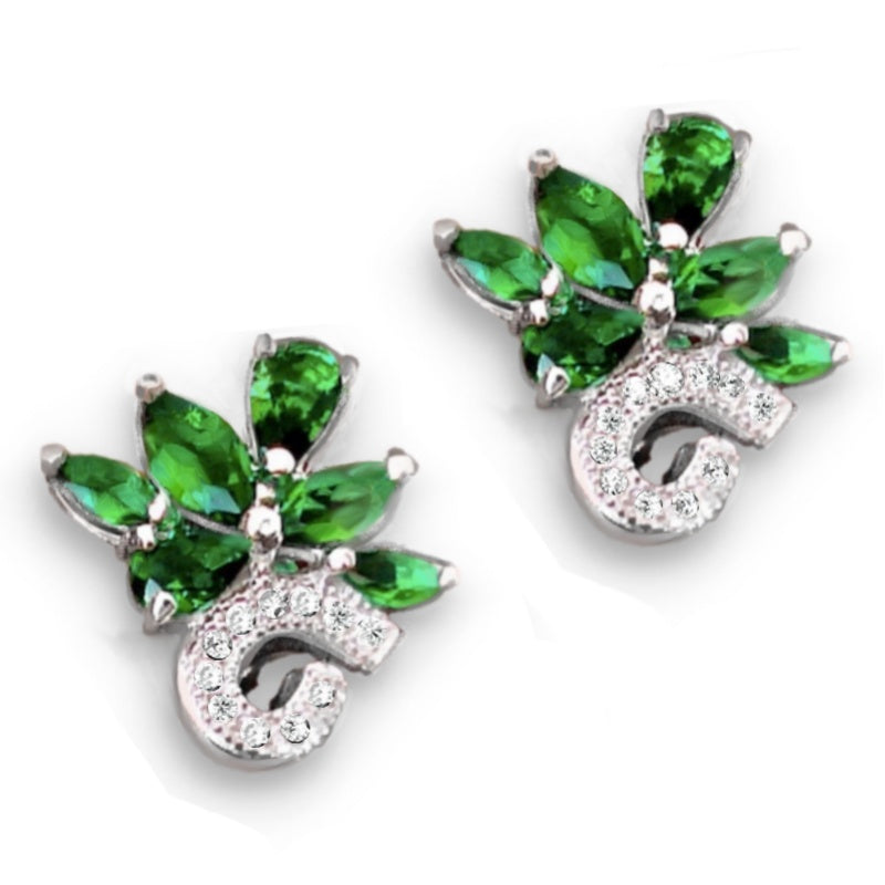 Russian Nano Emerald, White Topaz Earrings In Solid.925 Sterling Silver