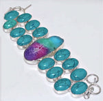 Natural Agate Geode Slice , Santè Rosa Spider Web Matrix Turquoise Gemstone 925 Silver Bracelet