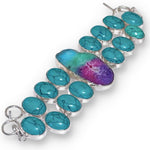 Natural Agate Geode Slice , Santè Rosa Spider Web Matrix Turquoise Gemstone 925 Silver Bracelet