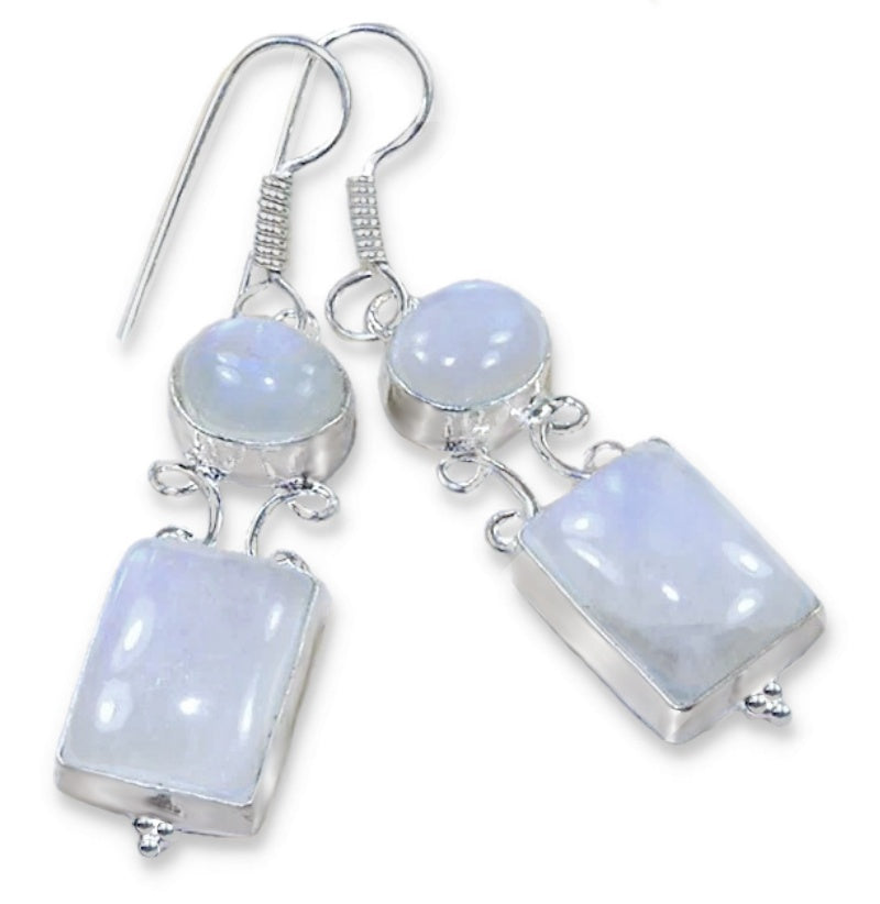 Natural Rainbow Moonstone Mixed Shapes Gemstone 925 Sterling Silver Earrings