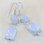 Natural Rainbow Moonstone Mixed Shapes Gemstone 925 Sterling Silver Earrings