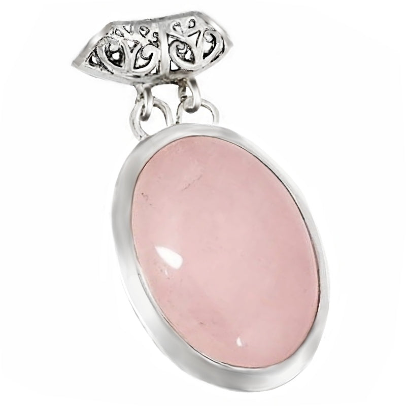 25.96 cts Natural Rose Quartz Solid.925 Sterling Silver Pendant