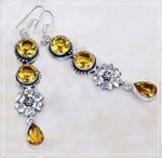 Faceted Citrine Long Floral accent set in .925 Sterling Silver Earrings