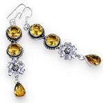 Faceted Citrine Long Floral accent set in .925 Sterling Silver Earrings