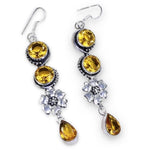 Faceted Citrine Long Floral accent set in .925 Sterling Silver Earrings