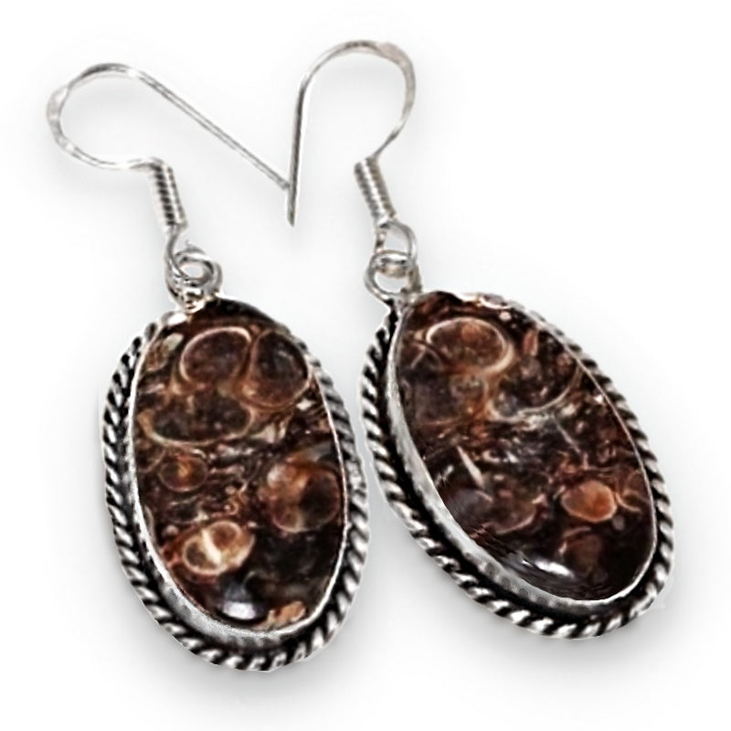 Handmade Natural Turritella Gemstone .925 Silver Earrings