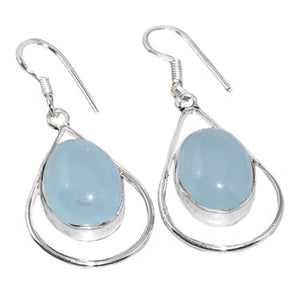 Blue Chalcedony Oval Cabochons Gemstone,.925 Sterling Silver Earrings