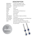 Genuine Blue Sapphire, White Cubic Zirconia Solid .925 Sterling Silver Stud Earrings