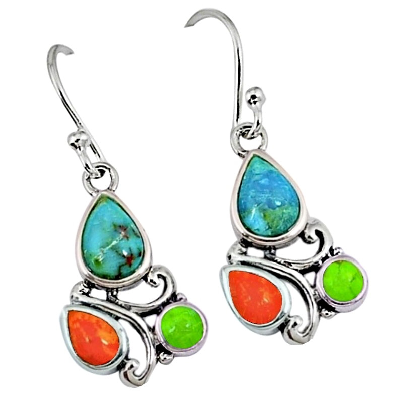 Natural  Arizona Turquoise Solid .925 Sterling Silver Earrings