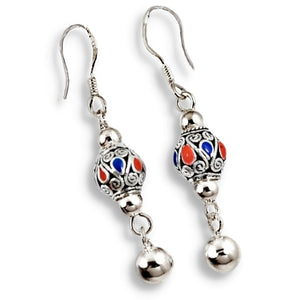 Indonesian Bali Java Multi Colour Enamel Solid .925 Sterling Silver Earrings