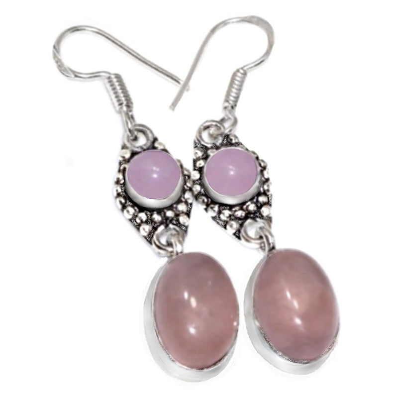 Natural Pink Rose Quartz, Pink Chalcedony Earrings .925 Silver