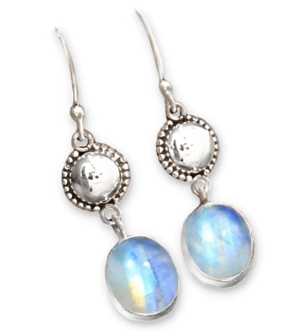 Natural Rainbow Moonstone Gemstone Solid .925 Silver Earrings