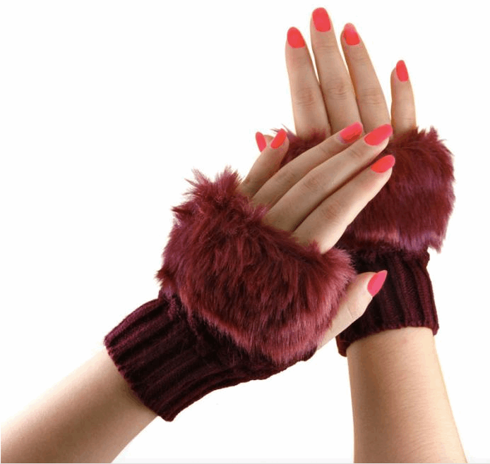 Half Finger Knitted Gloves With Faux Fur Finish - BELLADONNA