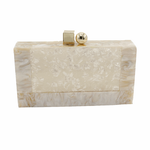 Women's Elegant Mottled Off White Acrylic Clutch Handbag with Shoulder Chain - BELLADONNA