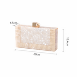 Women's Elegant Mottled Off White Acrylic Clutch Handbag with Shoulder Chain - BELLADONNA