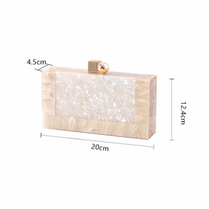 Women's Elegant Mottled Off White Acrylic Clutch Handbag with Shoulder Chain - BELLADONNA