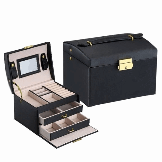 Three-Layered Double Drawer Jewellery Storage Box in 4 Colours - BELLADONNA