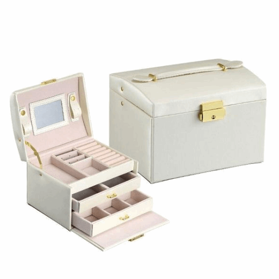 Three-Layered Double Drawer Jewellery Storage Box in 4 Colours - BELLADONNA