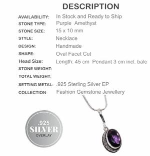 Dainty Purple Amethyst Gemstone .925 Silver Necklace - BELLADONNA