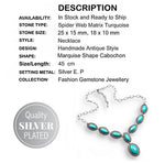 Handmade Spiderweb Matrix Turquoise Gemstone Silver Plated Necklace