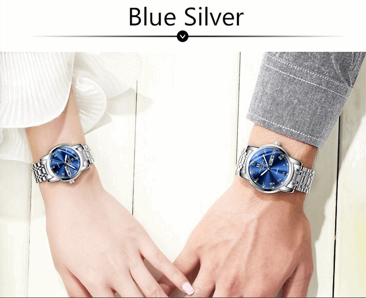 Couples Matching Stainless Steel Genuine Quartz Watch with Butterfly Clasp in Assorted Colour Variants - BELLADONNA