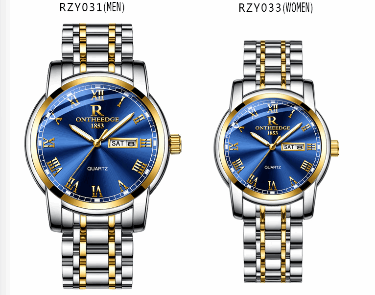 Couples Matching Stainless Steel Genuine Quartz Watch with Butterfly Clasp in Assorted Colour Variants - BELLADONNA