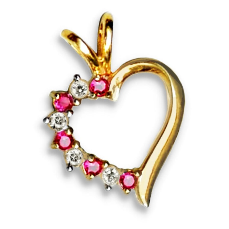 Ruby and White Topaz Solid .925 Sterling Silver  Yellow Gold Pendant