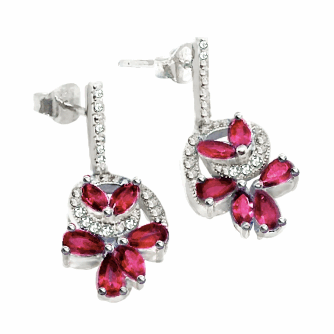 Dainty Pink Red Ruby & White Topaz Solid .925 Sterling Silver - BELLADONNA