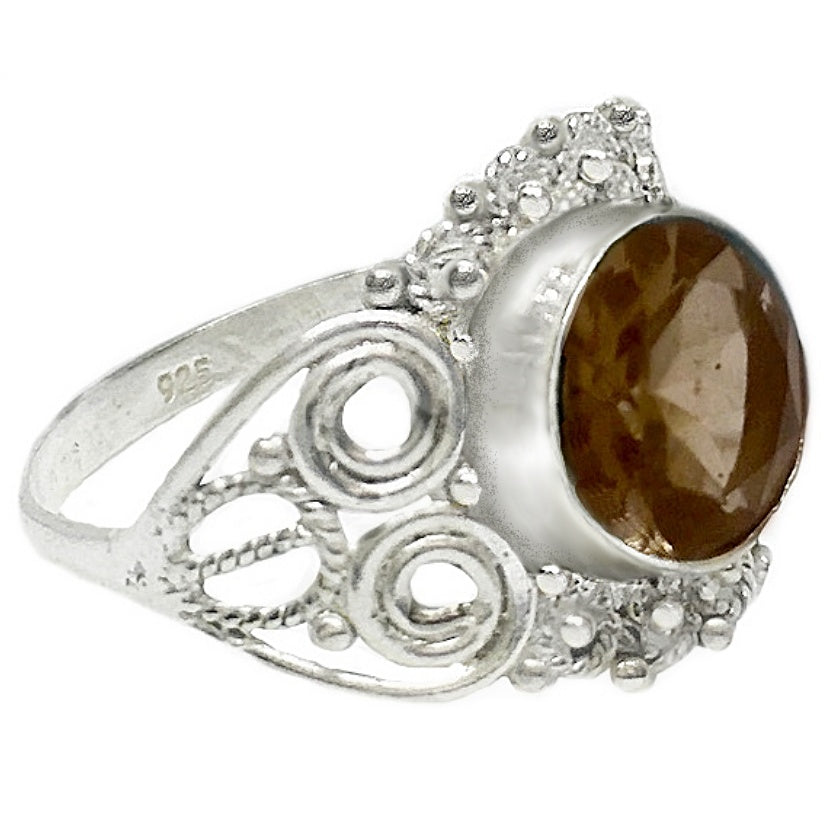 Indonesian Bali - Java Natural Smoky Topaz 100% .925 Solid Sterling Silver Ring Size 8.5