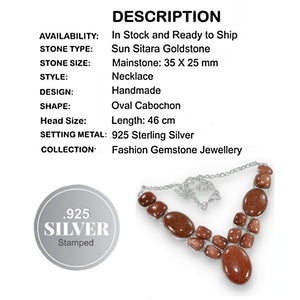 Captivating Mixed Shapes Goldstone Sun Sitara set in .925 Sterling Silver Necklace