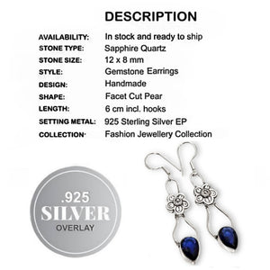 Trendy Sapphire Quartz Pears .925 Silver Earrings