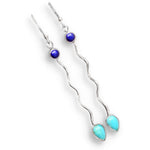 Natural Sleeping Beauty Turquoise, Lapis Lazuli Gemstone .925 Sterling Silver Earrings