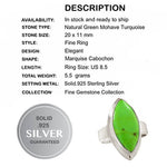 Natural Green Mohave Turquoise Marquise Shape Gemstone Solid .925 Silver Ring Size 8.5