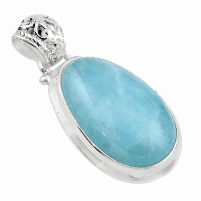 16.65 cts Handmade Natural Aquamarine Gemstone Solid .925 Sterling Silver Pendant - BELLADONNA