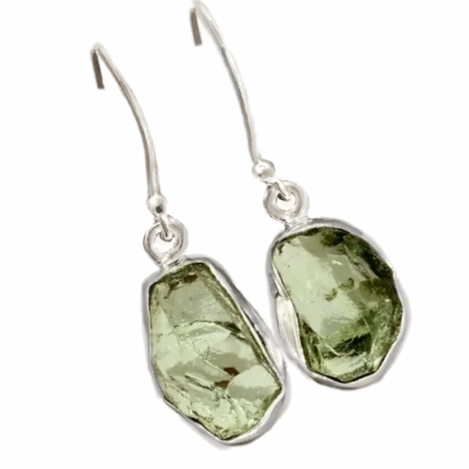 Natural Green Amethyst Rough Gemstone Solid .925 Sterling Silver Earrings - BELLADONNA