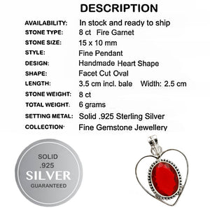 8ct Fire Garnet Gemstone Solid .925 Sterling Silver Pendant