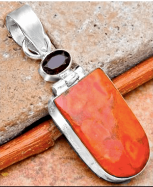 Natural South Western Arizona Turquoise, Garnet Solid .925 Sterling Silver Pendant