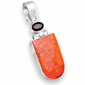 Natural South Western Arizona Turquoise, Garnet Solid .925 Sterling Silver Pendant