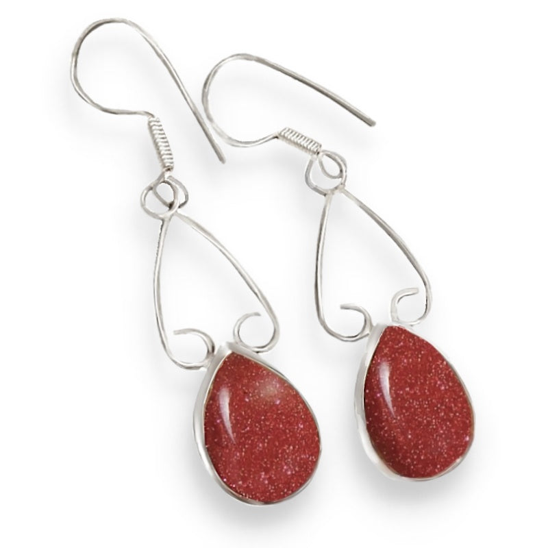 Handmade Shimmery Goldstone Sun Sitara set in .925 Sterling Silver Earrings