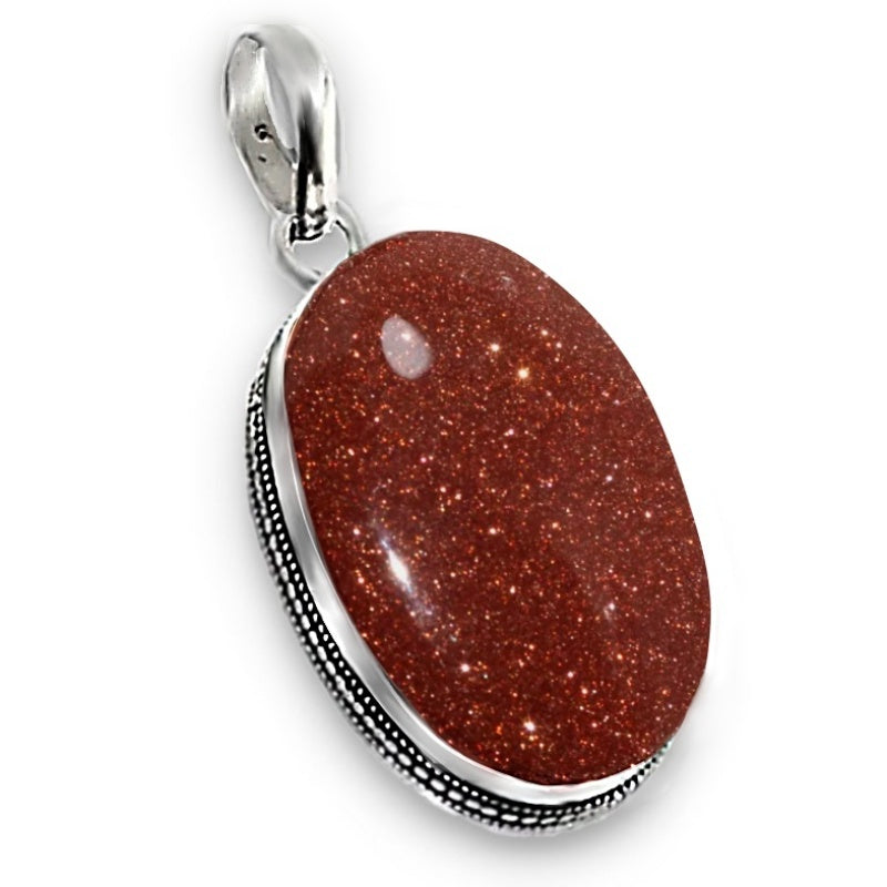 Shimmery Goldstone Sun Sitara set in .925 Sterling Silver Pendant