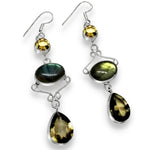 Natural Labradorite, Citrine, Smoky Topaz .925 Sterling Silver Earrings