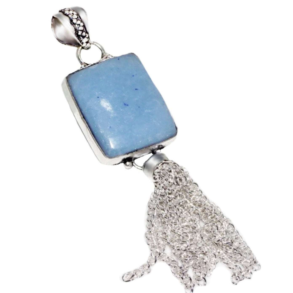 Natural Angelite Gemstone 925 Sterling Silver Pendant - BELLADONNA