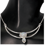 Dainty Natural Rainbow Moonstone.925 Silver Clavicle Necklace