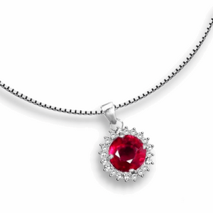 Deluxe Natural Red Pink Ruby and White CZ Gemstone Set in Solid .925 Sterling Silver Necklace