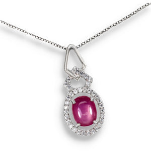 Deluxe Natural Red Pink Ruby and White CZ Gemstone Set in Solid .925 Sterling Silver Necklace