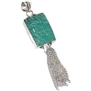 Natural Peruvian Amazonite .925 Sterling Silver Tassel Pendant