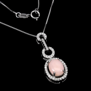 Natural Peruvian Pink Opal Solid .925 Sterling Silver, 14k White Gold Necklace - BELLADONNA