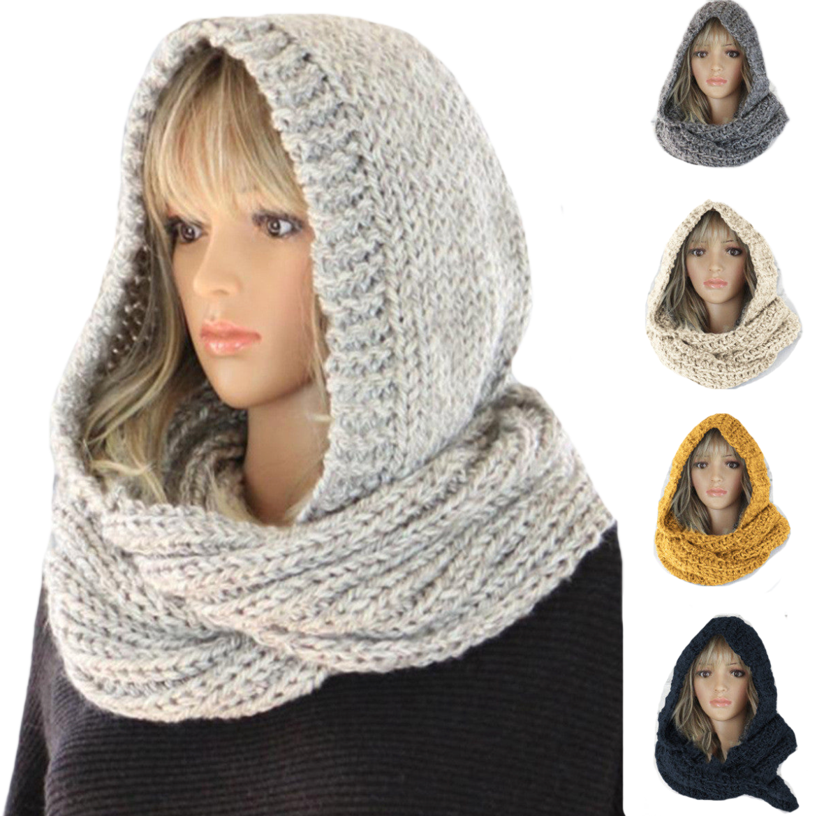 Womens Hooded Woolen Knit Leisure Wear Winter Scarf BELLADONNA