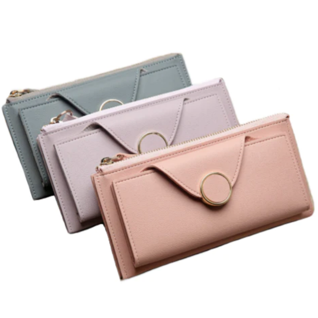 Women's Two Fold Double Section Long Wallet in Gorgeous Colours - BELLADONNA